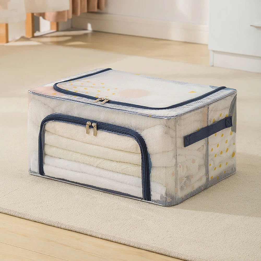 

24L Steel Frame Storage Box for Clothes Quilt Blanket Wardrobe Drawer Organizer Storage Large Capacity Container Foldable Box