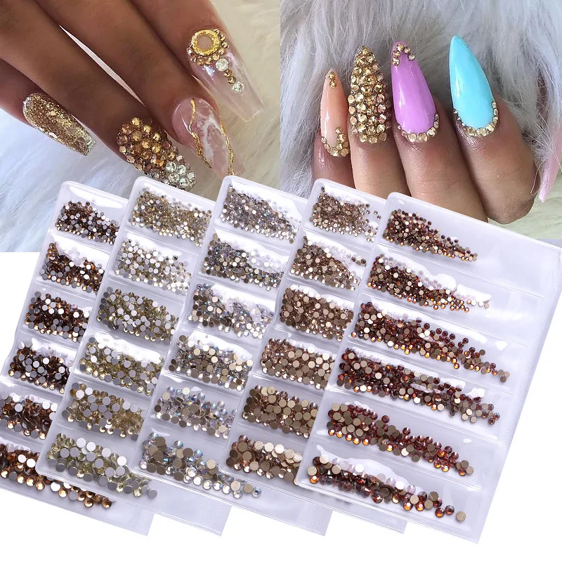 

1440 Pieces Crystals AB Nail Rhinestones Mix SS4-SS16 Round Beads Flatback Glass Charms Gems Stones 6 Sizes for Nails Decoration