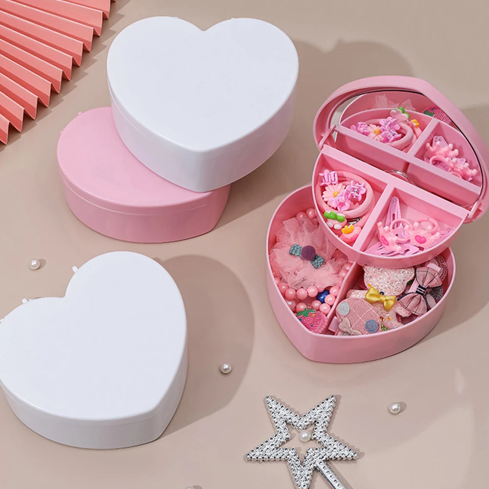 

Mini Heart Shaped Jewelry Organizer Double-layered Display Travel Jewelry Case Boxes Earrings Necklace Ring Portable Jewelry Box