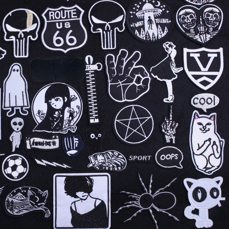 ZOTOONE Zipper Patches on Clothes Punk Skull Letter Ghost UFO Demon Eyes Girls Embroiderey Patch for Clothing Cat Stickers