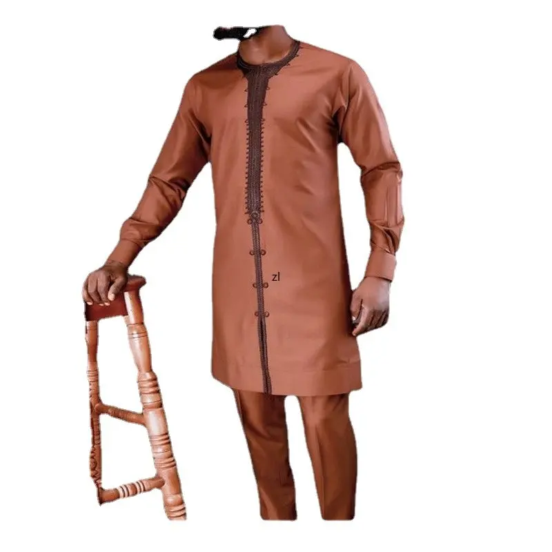 

2022 Dashiki Summer New Men's Suits Shirt Embroidered Long Sleeve Top and Casual Pants 2 Piece Element Man Brand Set （M-4XL）