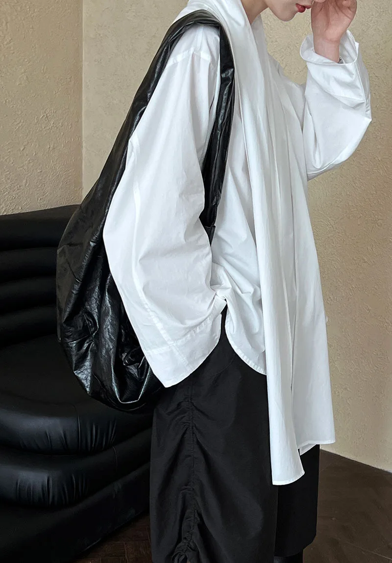 GetSpring женская рубашка 2024 осень новый дизайн ленты белая черная блузка для женщин