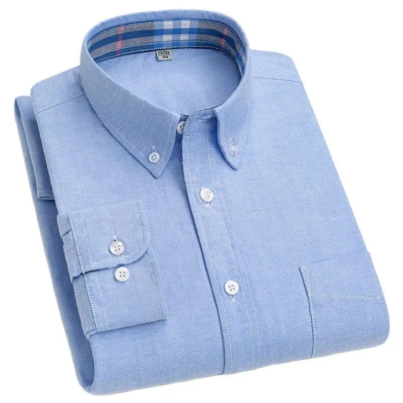 Parklees 100% Cotton Oxford Grey Shirt Men Long Sleeve Breathable Regular Fit Dress Shirt 2022 Business Casual Button Down Shirt