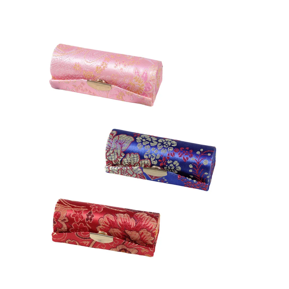 

Lipstick Case Holder Box Mirrorpurse Storage Makeup Flower Lip Bagsatin Floral Gift Ladies Chinese Vintage Organizer Gloss Silky