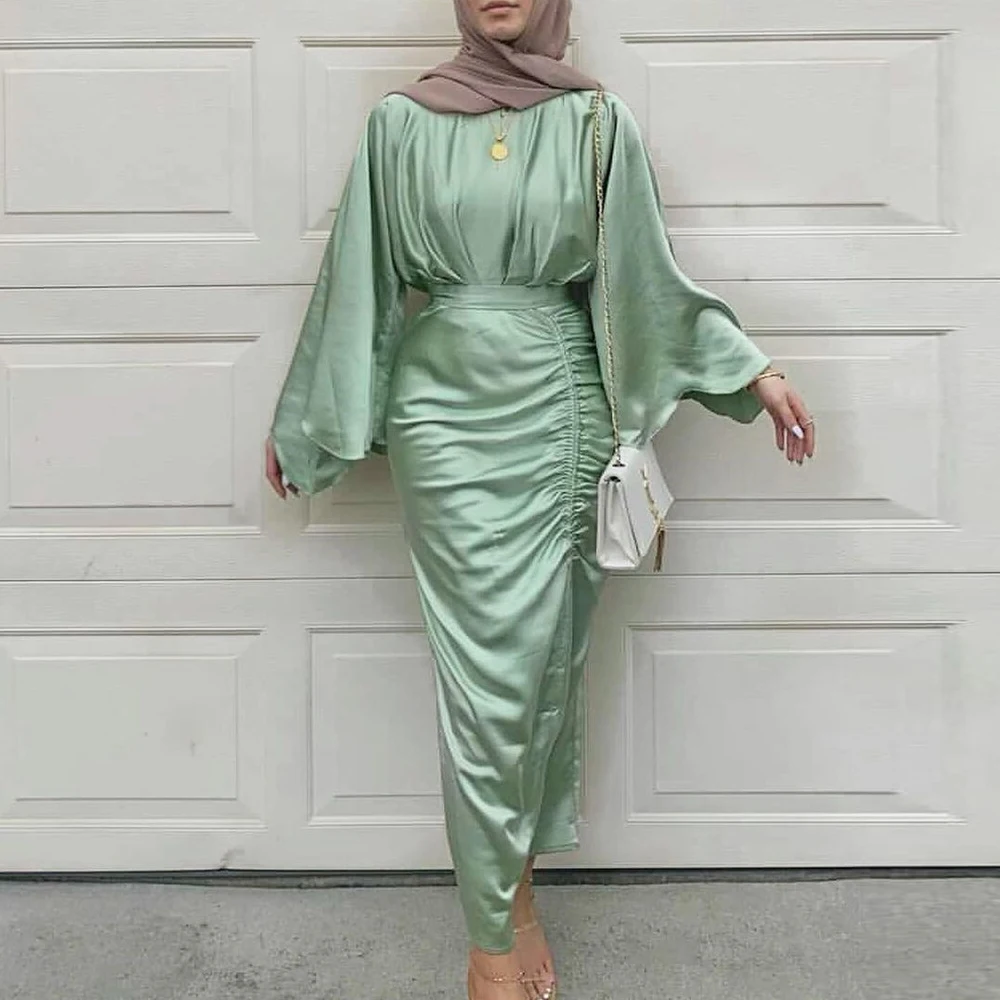 MD мусульманская Дубай абайя Исламская одежда для женщин с длинным рукавом рубашка атласное платье 2022 ИД Мубарак Djellaba женский кафтан кимоно
