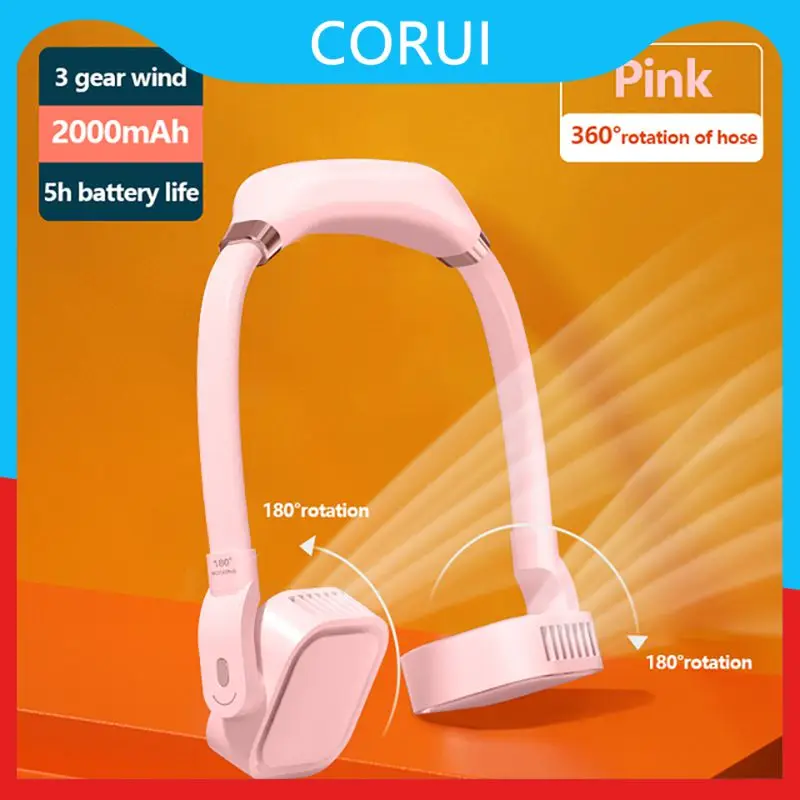 

4000mAh Mini Fan Neck Fan Portable Lazy 360°rotation Neck Mute Fan USB Rechargeable Electric fan Cooling Fan