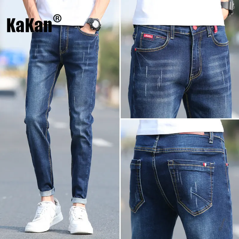 Kakan - New Spring/Summer Stretch Men's Jeans for Men, Korean Fit Versatile Small Feet New Trend Casual Long Jeans K31-1989