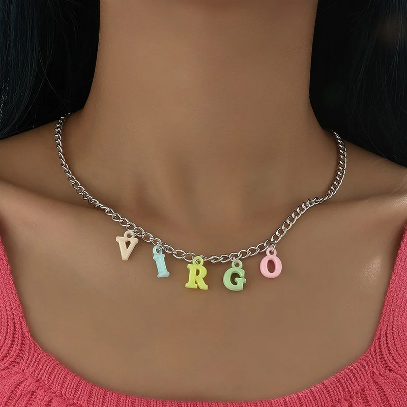 

Joyería de moda coreana Creative Candy Color VIRGO Necklace for Women's Korean Fashion Letter Necklace Luxury Jewelry