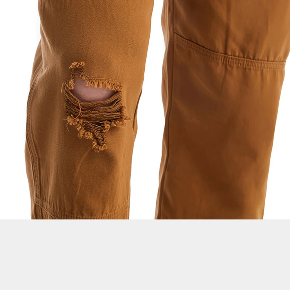 Mens Jeans Brown Strappy Denim Trousers Suspenders Elasticityless Jumpsuit Cargo Jeans Streetwear Pants for Men and Women 5XL