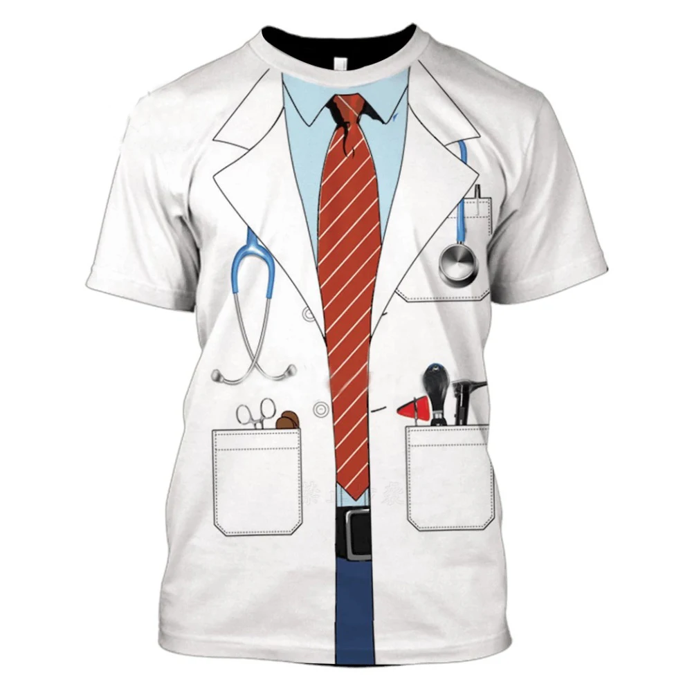 

2023 Men's Short Sleeve Fake Two Nurse Police T-Shirt Summer Style Plus Size Male Top Fashion Original Style