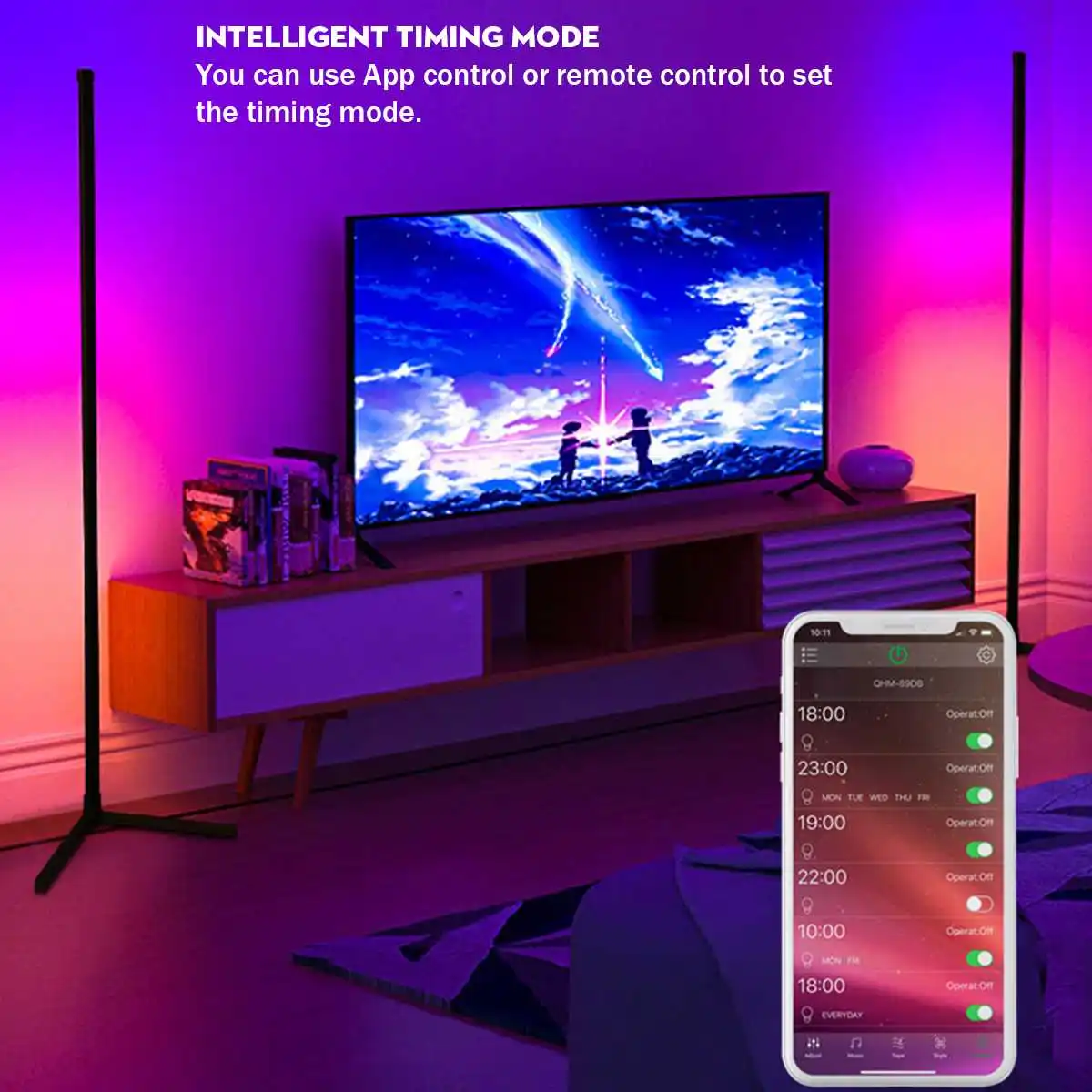 150cm RGB LED Floor lamp Bedroom Bedside Decoration Light Living Rom Art Decor Indoor Atmospheric Standing Stand Lighting - купить по