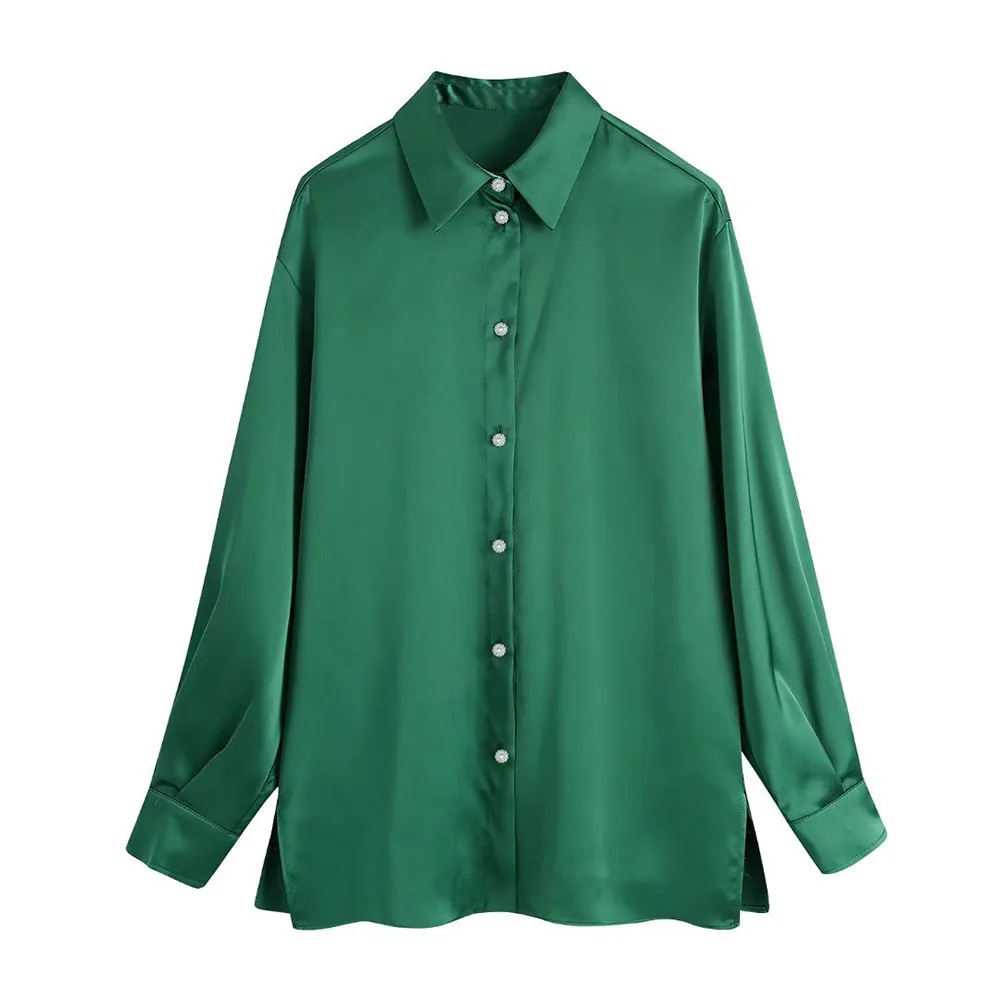 

2021 New Women Fashion With Loose Fitting Solid color Blouses Vintage Long Sleeve Button-up Female Shirts Chic Tops
