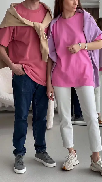Large size 250g candy color light pink lotus root pink loose solid color cotton short-sleeved T-shirts for men and women 1