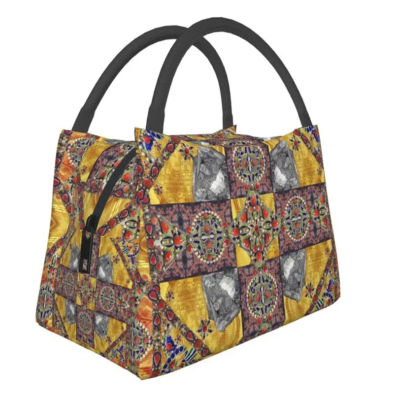 

Kabyle Patterns And Jewelry Insulated Lunch Tote Bag for Women Amazigh Berber Portable Cooler Thermal Food Lunch Box Work Travel