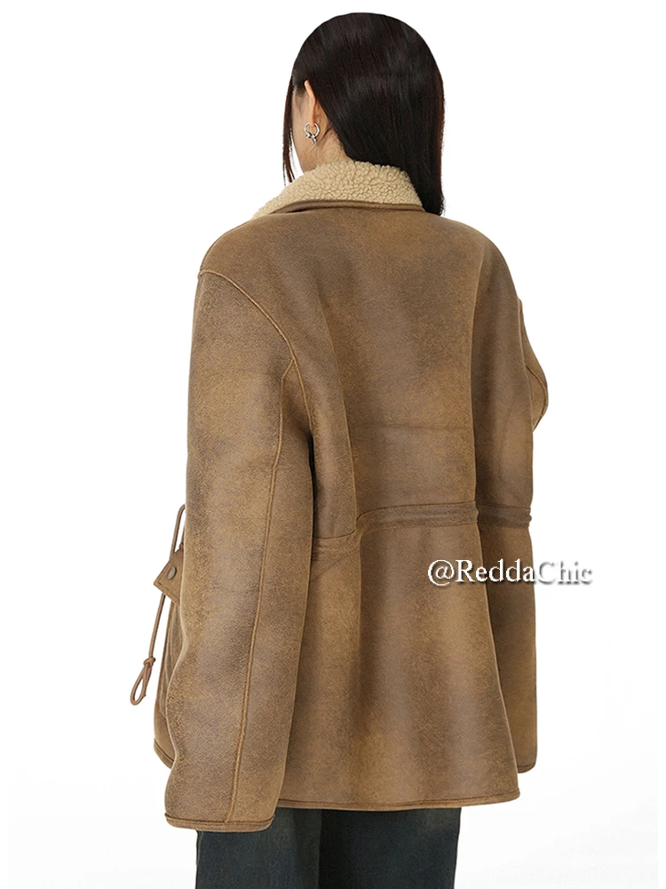 REDDACHiC двусторонняя женская кожаная куртка из овечьего флиса теплая зимняя