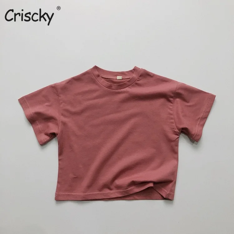

Criscky Summer Kids T-shirt Fashion Solid Color Girls Tees Short Sleeve Cotton Boys Tops Korean Casual Children Clothes