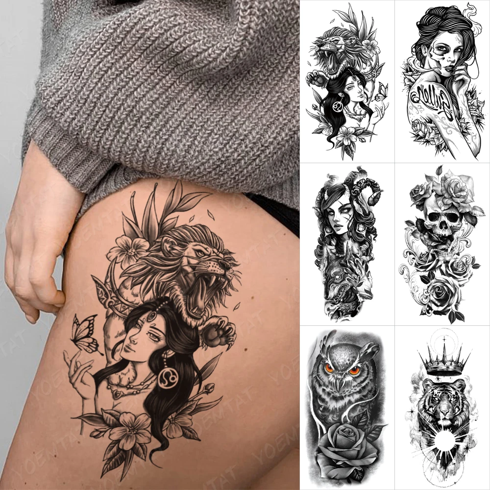 

Waterproof Temporary Tattoo Sticker Beauty Princess Beast Evil Witch Old School Flash Tatto Owl Body Art Fake Tattoos Women Men