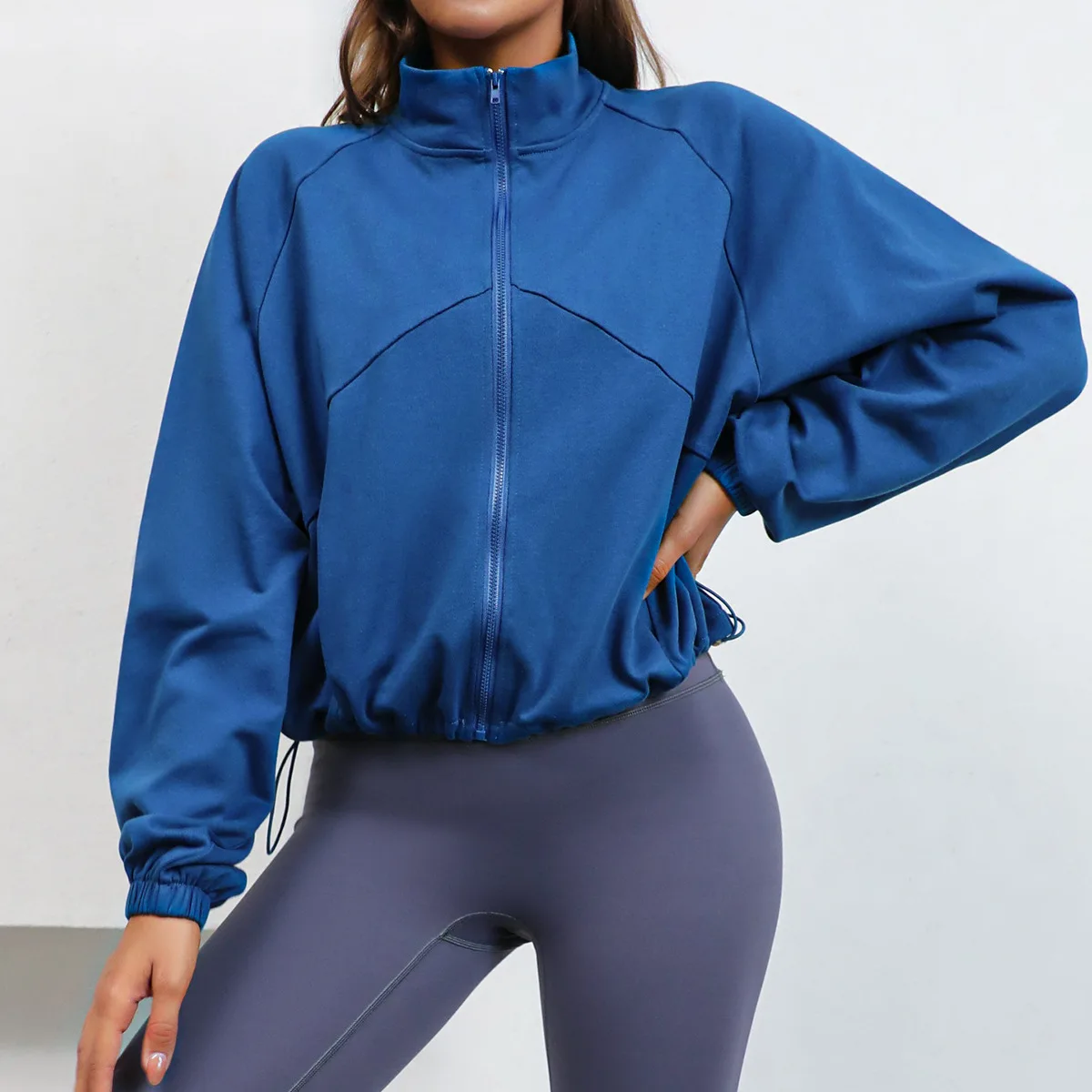 

2022 Women's Sports Zipper Long Sleeve Crop Top Loose T-shirts Jacket Yoga Fitness Sportswear Active Wear Female Gym Clothing