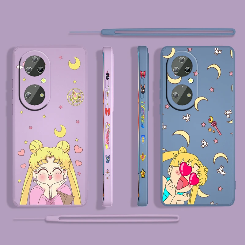 

Cute Girls Sailor Moon For Huawei P50 P40 P30 P20 P Smart Z Pro Plus 2019 2021 Liquid Left Rope Phone Case Coque Capa Fundas