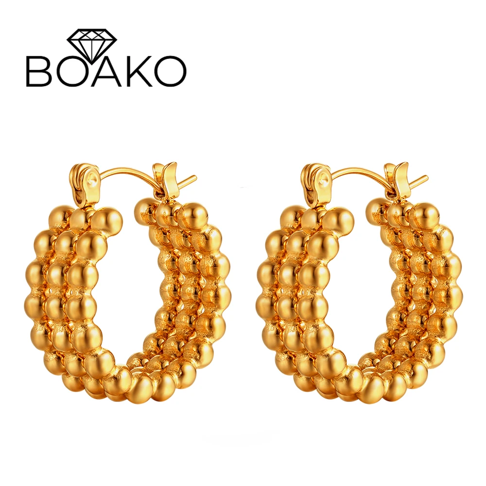 

BOAKO Fashion Dot Vintage Earrings For Women 316L Stainless Steel PVD Waterproof Colorfast 18K Gold Plated Hoop Earring Jewerly