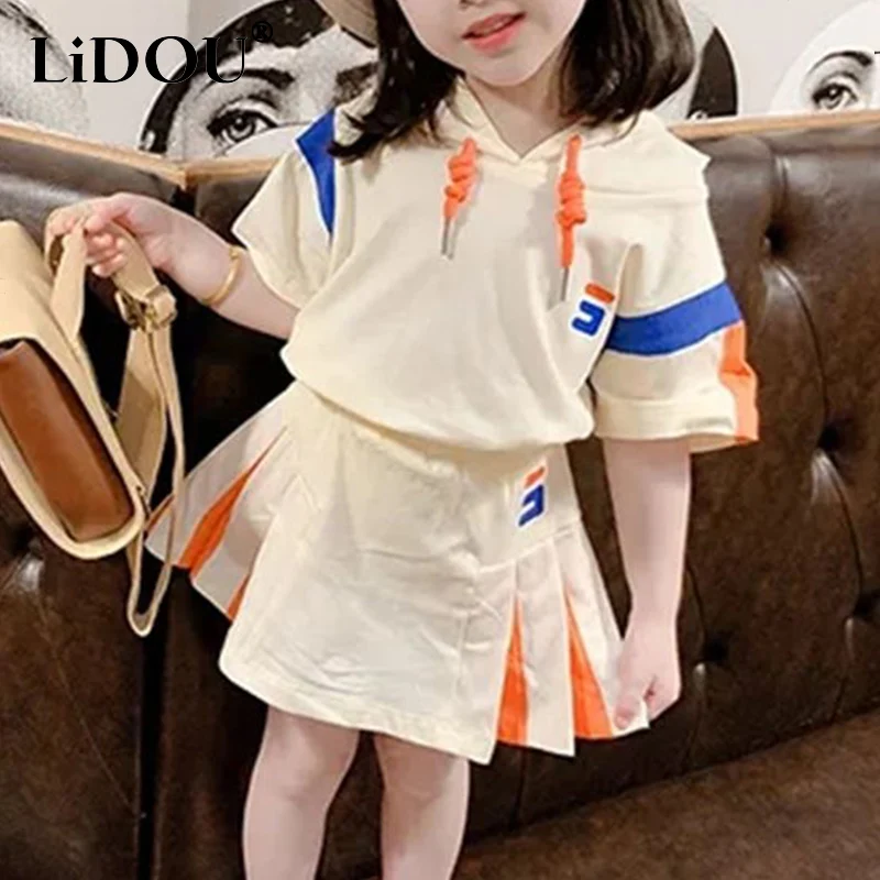 

2023 New Korean Fashion Sports Chic Children's Sets Vintage Loose Casual Sweet Aesthetic Cute Kawaii England Style Clothes Girls