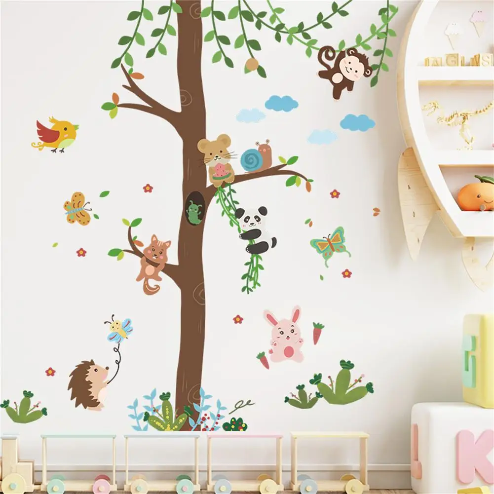 

2pcs Cartoon Forest Animal Wall Stickers Mural Wallpaper For Kids Room Kindergarten Home Decoration