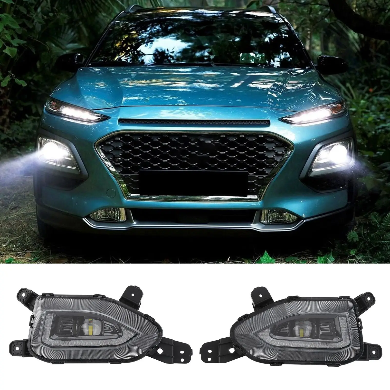 

1 Pair Car Fog Lights LED Daytime Running Lamp Yellow Turn Signal Lamp Fit For Hyundai Kona 2017‑2020