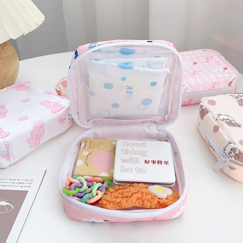 

Women Girls Kawaii Cosmetic Makeup Tampon Bear Napkin Pouch Storage Bag Coin Purse Sanitary Pads Bag Mini Earphone Sundries Bags