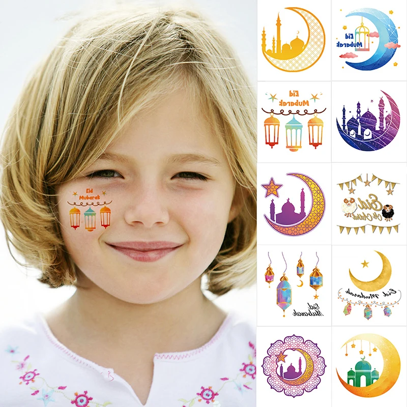 

10 шт., временные наклейки-тату Eid Mubarak