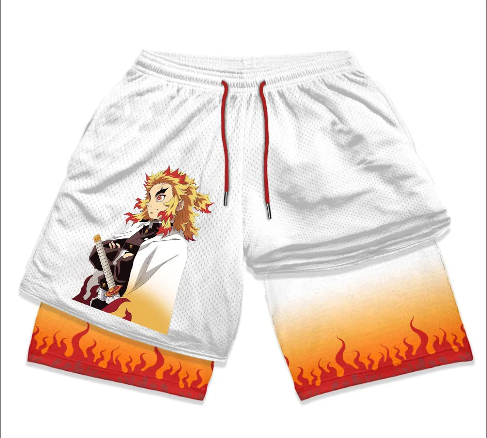 

Anime Demon Slayer Performance Shorts Quick-dry Male Joggers Running Casual Sportwear Beach 2 In 1 Gym Sport Workout Shorts