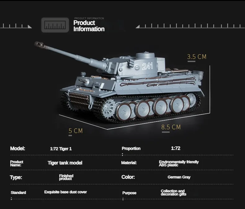 Мини-игрушка Henglong 1/72 Пластиковый немецкий тигр 1 Танк 3818 Статическая модель