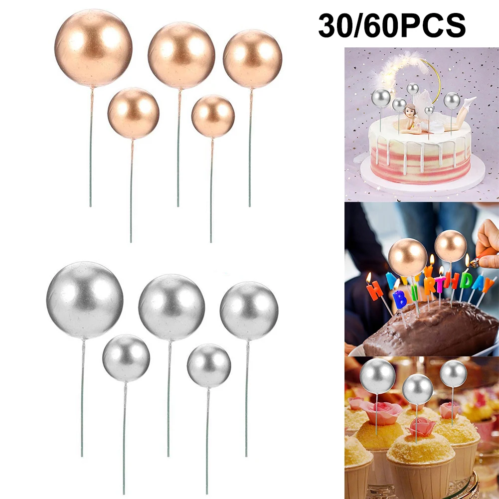 

30/60pcs Balls Cake Toppers Cake Insert Decoration Ball Birthday Cake Foam Ball DIY Cake Insert Picks Decoration Cake Accessory