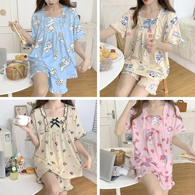 

Large Size Short-Sleeved Shorts Anime My Melody Pochacco Cinnamoroll Kawaii Pajamas Set Can Wear 200 Catties Home Clothes Girls
