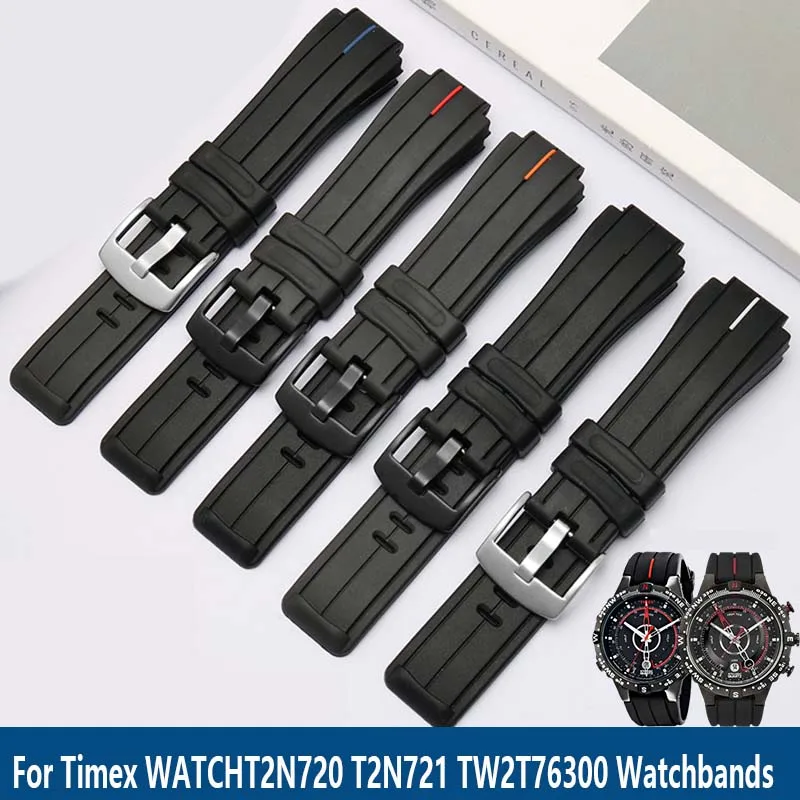 

Ремешок силиконовый для часов Timex WATCHT2N720 T2N721 TW2T76300, резиновый спортивный браслет для наручных часов, чёрный, красный, с проушиной, 24*16 мм