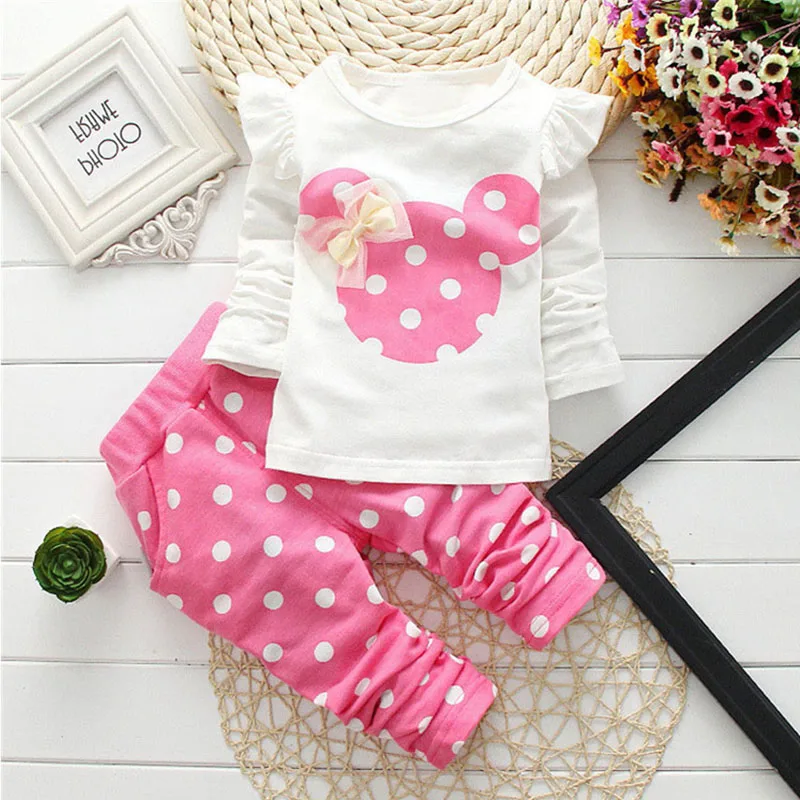 New 2022 Kids Clothes Girl Baby Long Rabbit Sleeve Cotton Minnie Casual Suits Baby Clothing Retail Children Suits Free Shipping