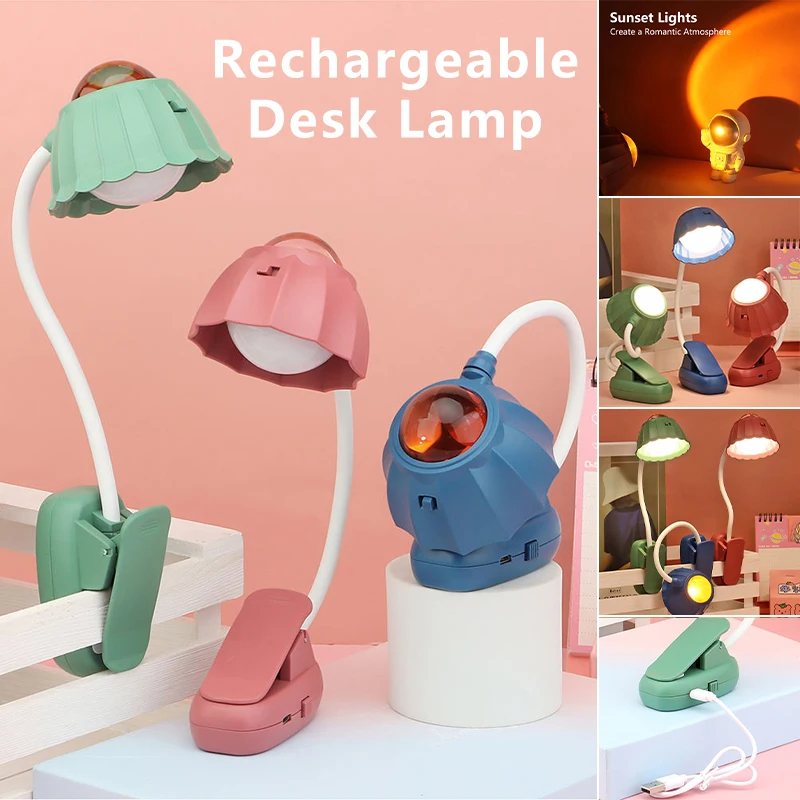 

LED Flexible Table Lamp Rechargeable Battery Clip Desk Sunset Lamps Cute Room Decor Light Student Study Reading Book USB Lights