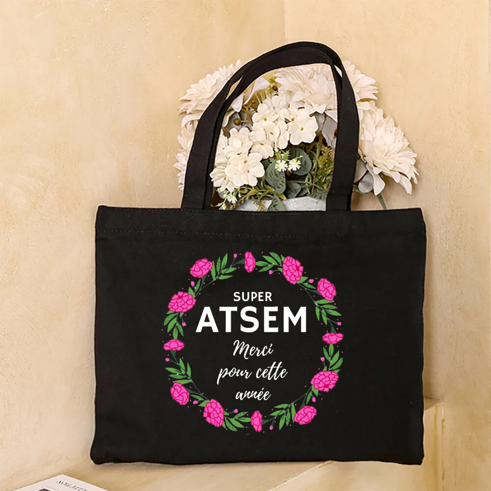 Merci Atsem Printed Women Shoulder Bag Canvas Shopping Bags Female Handbags Reusable Tote Graduation Thanks Gifts for Teacher images - 6