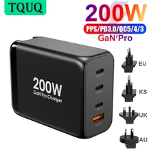 200W Wall Charger GaN Tech 100W USB-C PD3.0 PPS and 60W USB-A QC4.0+ Fast Charging For MacBook Lenovo Samsung S20 Note 10+ Phone