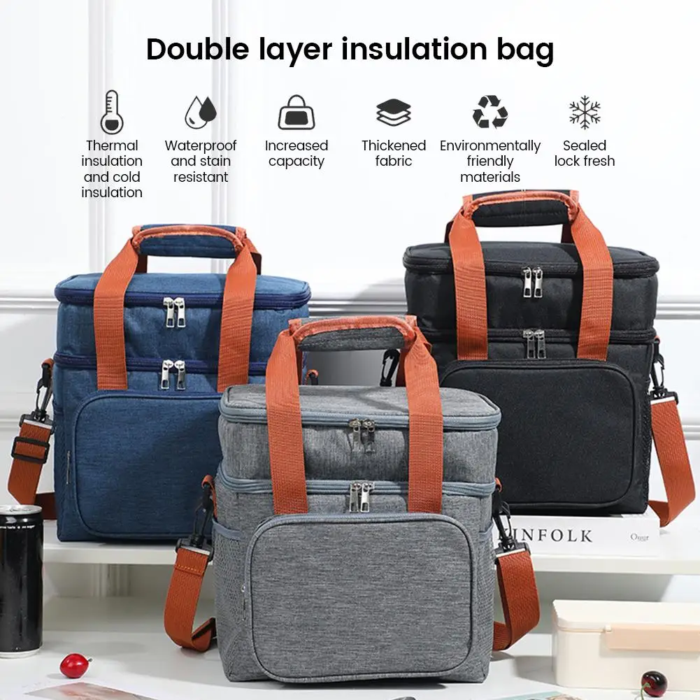 

Portable Insulated Dual Compartment Lunch Bag Expandable Cooler Bag With Shoulder Strap Leakproof Lunch Pail for Work School
