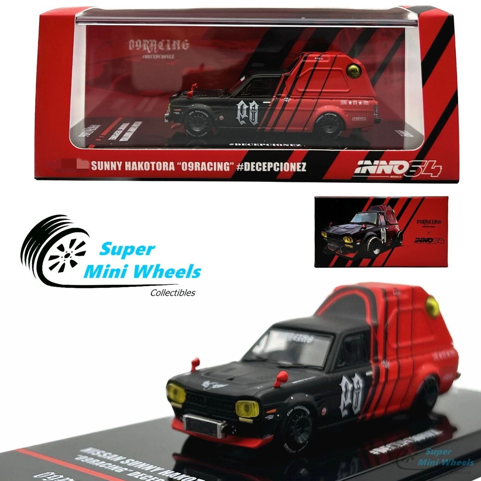 

INNO64 1:64 Sunny Hakotora "09RACING" #Decepcionez With Key Chain Diecast Model Car Collection Limited Edition Hobby Toys