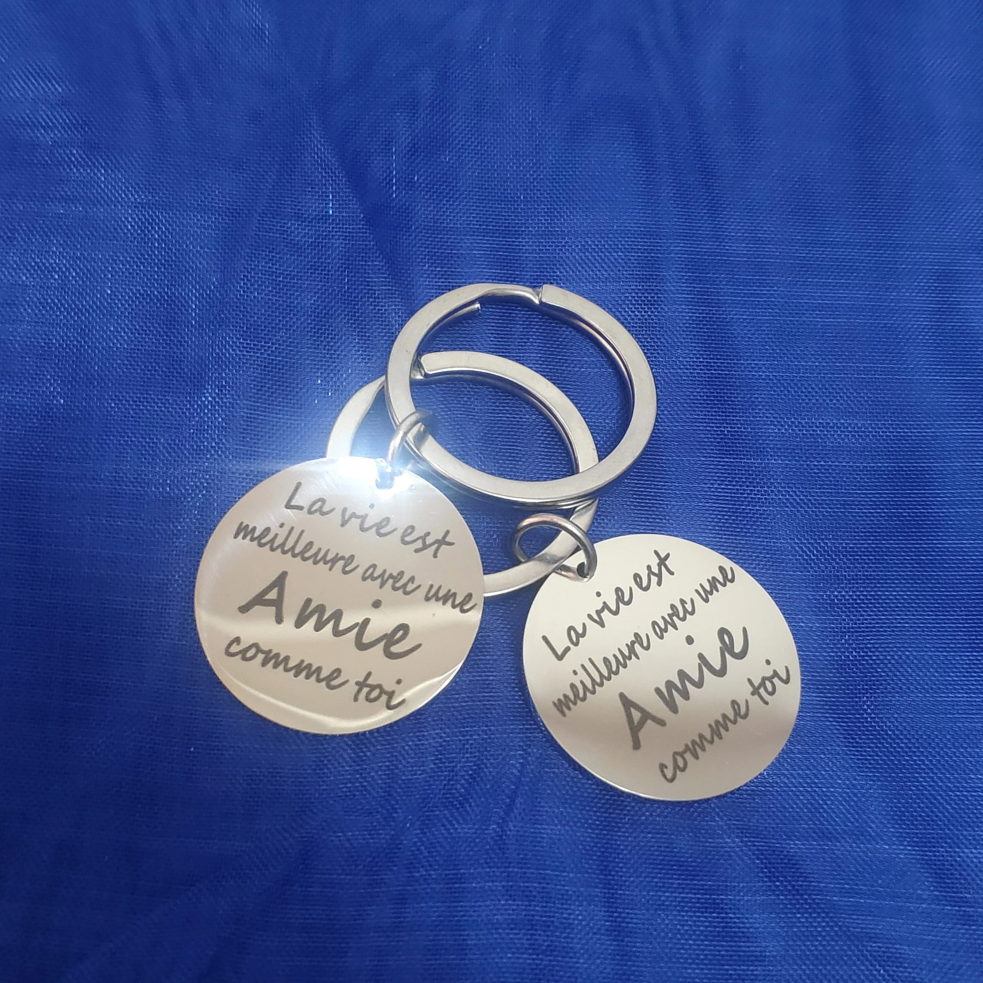 

Best Friend Birthday Carabiner for Keys French Proverbs Key Pendant Graduation Stainless Steel Mirror Gift Keyring Friendship