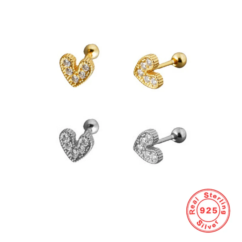 

925 Sterling Silver Heart-shaped Stud Earrings for Women Simple Love White Zircon Screw Earrings Fashion Jewelry Dropshipping