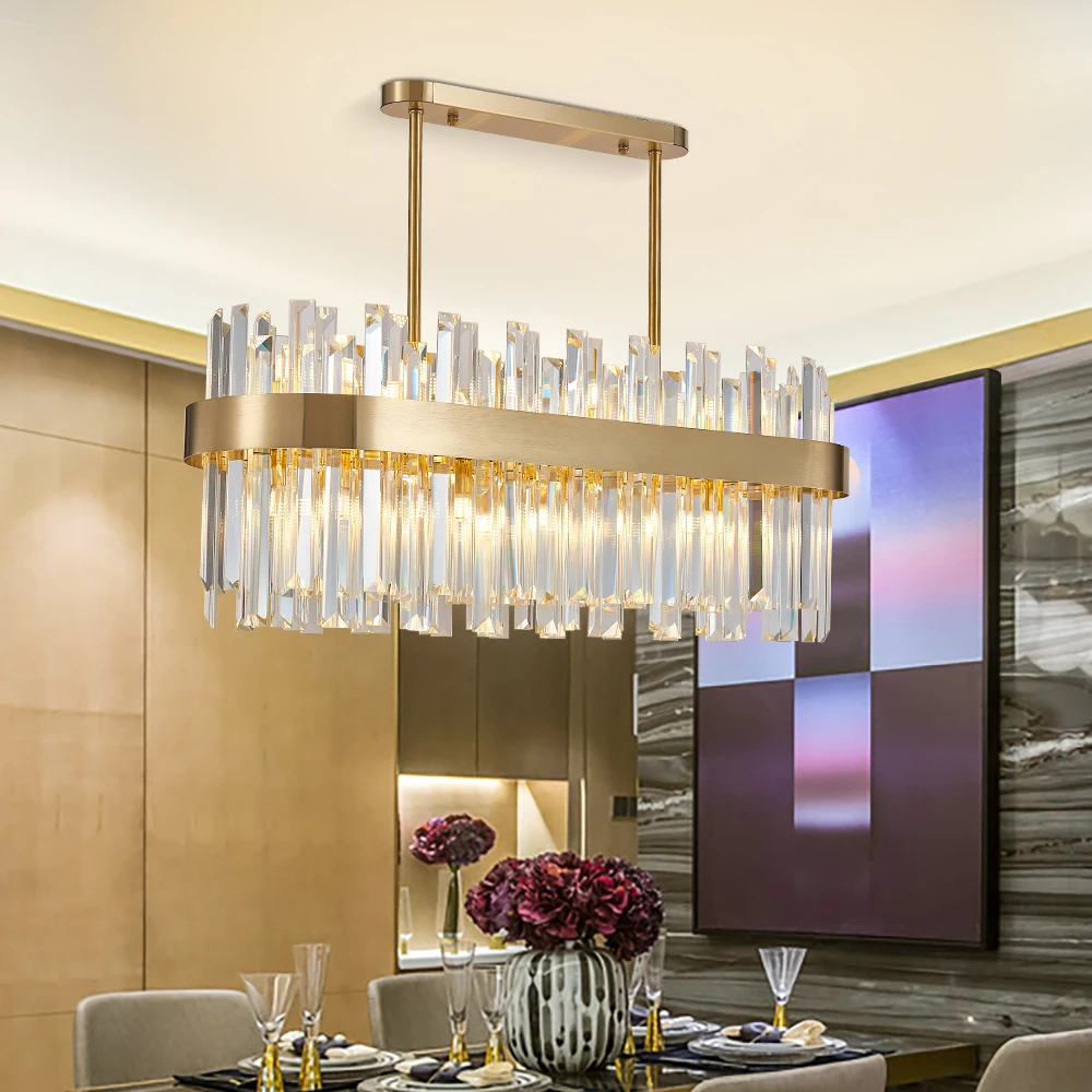 

Modern Crystal Chandelier For Dining Room Brushed Gold Led Cristal Lamp Kitchen Island Hang Light Fixture Oval Design Lustre