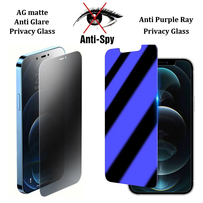 20-50PCS Anti Glare blue purple ray Privacy Tempered Glass Screen Protector For iphone 14 13 12 11 Pro mini XS MAX XR 7 8 Plus