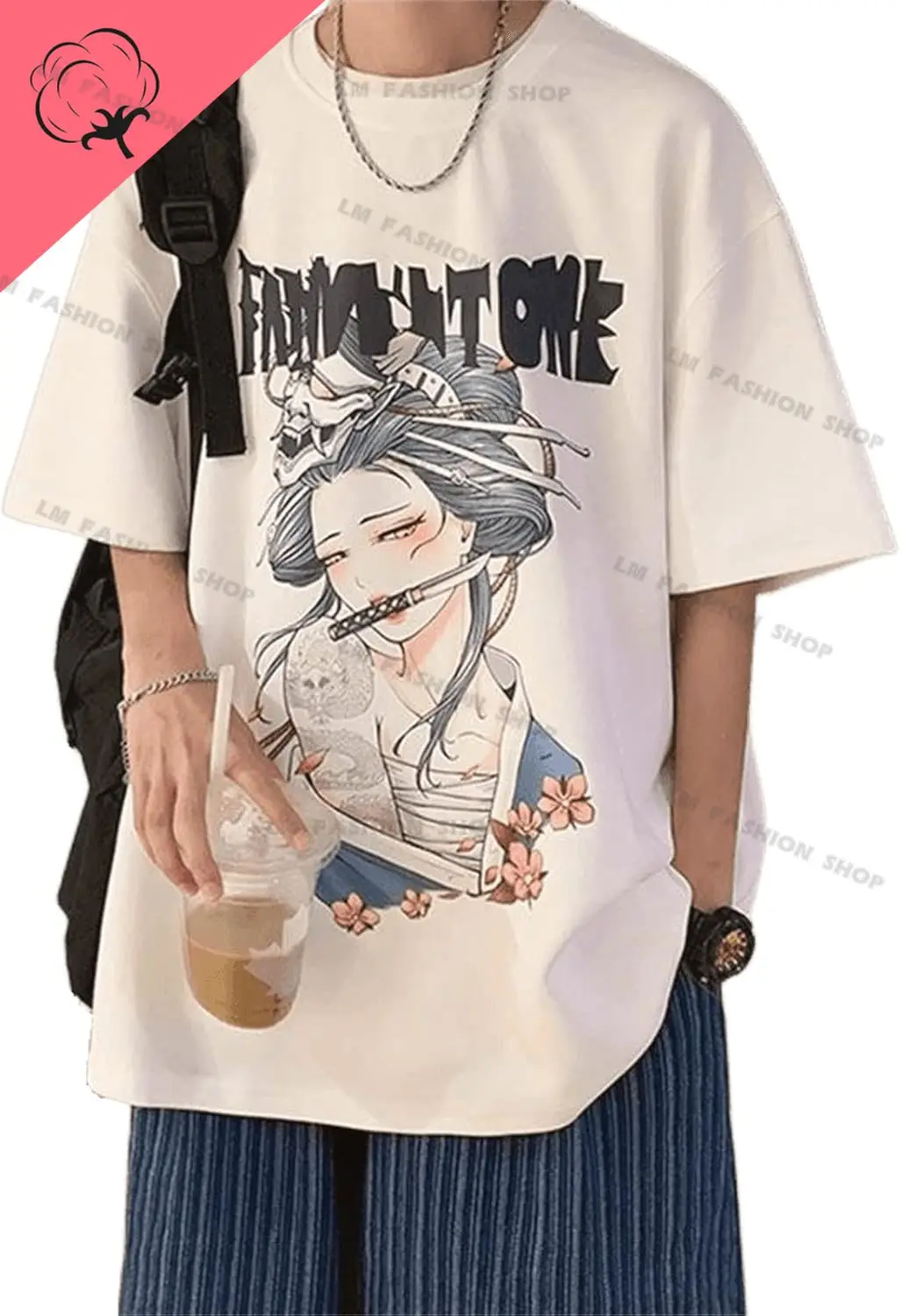 Мужская винтажная футболка с рисунком гейши японская мешковатая в стиле