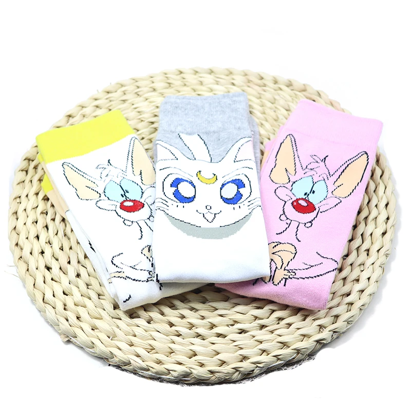 

Милые носки в стиле Харадзюку с принтом кошки, спортивные хлопковые носки с мультяшным принтом, Длинные студенческие забавные носки для женщин и мужчин