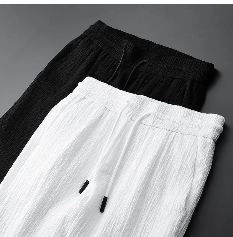 Spring and Summer New Fashion Suit Men's Long Sleeve Casual Shirt and Pants Seersucker Striped Pleated Robe Two-piece Set Shirts