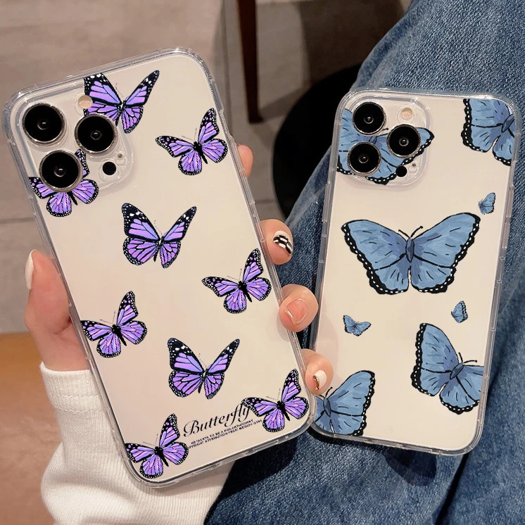 

Beautiful Butterfly Phone Cases For iPhone 11 12 13 Mini SE 2020 6 6S 7 8 Plus X XS XR Pro Max Clear Pattern