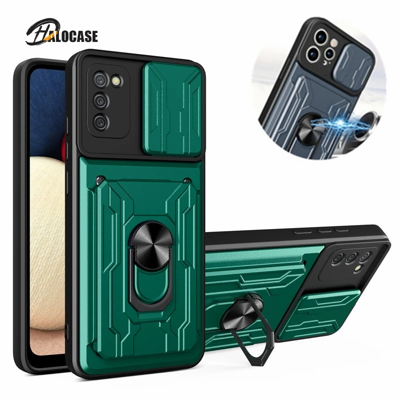 

For Samsung Galaxy A02 A02S Case Luxury Armor Magnetic Ring With Card Slot Cover For Galaxy A12 A22 A52 A72 Len Push Window Case