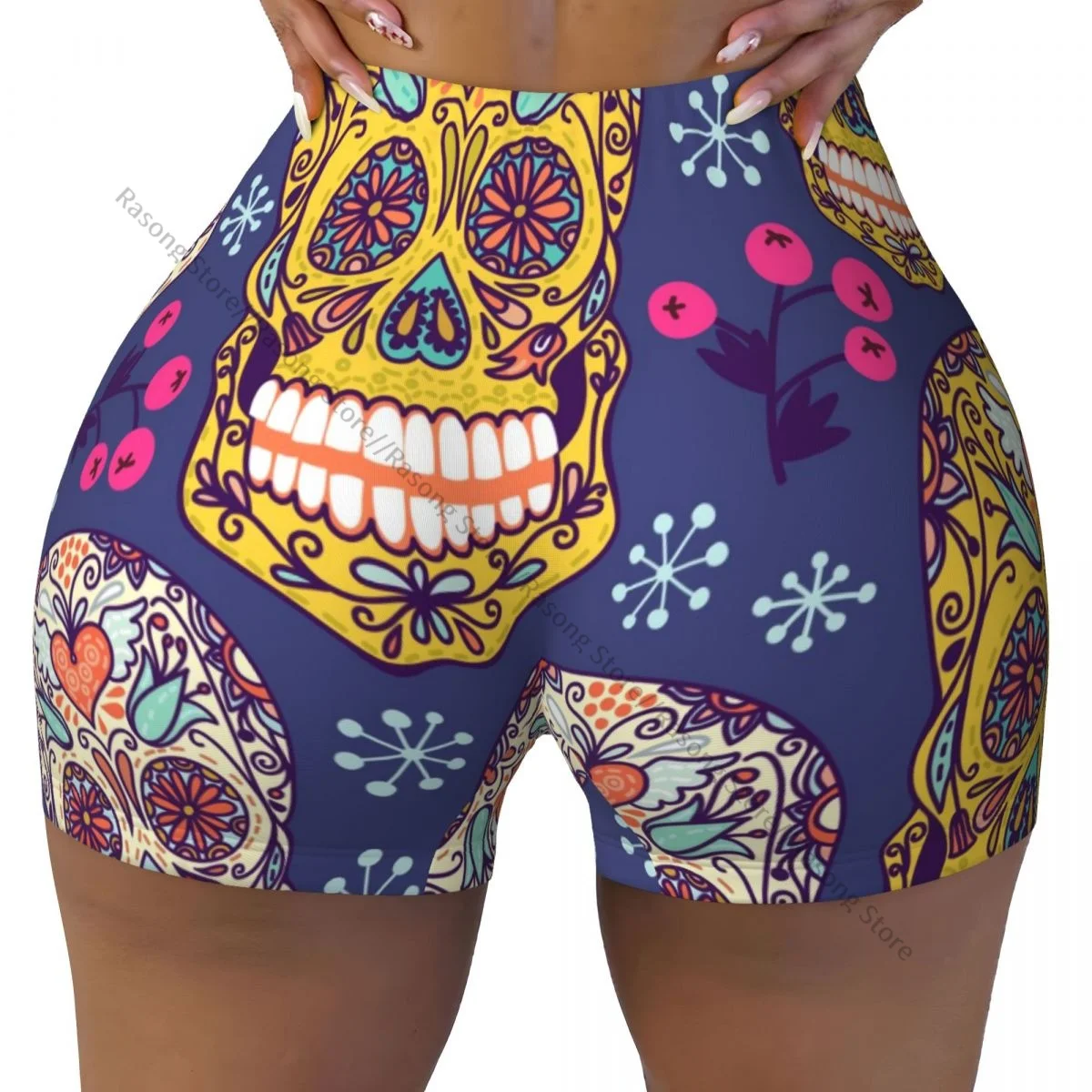 Сексуальные узкие спортивные шорты до бедра с цветочным принтом Sugar Skulls удобные